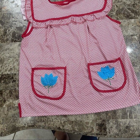 Mexican Artisan Apron Tradicional Style Red printed w/front pockets - Picture 4 of 8